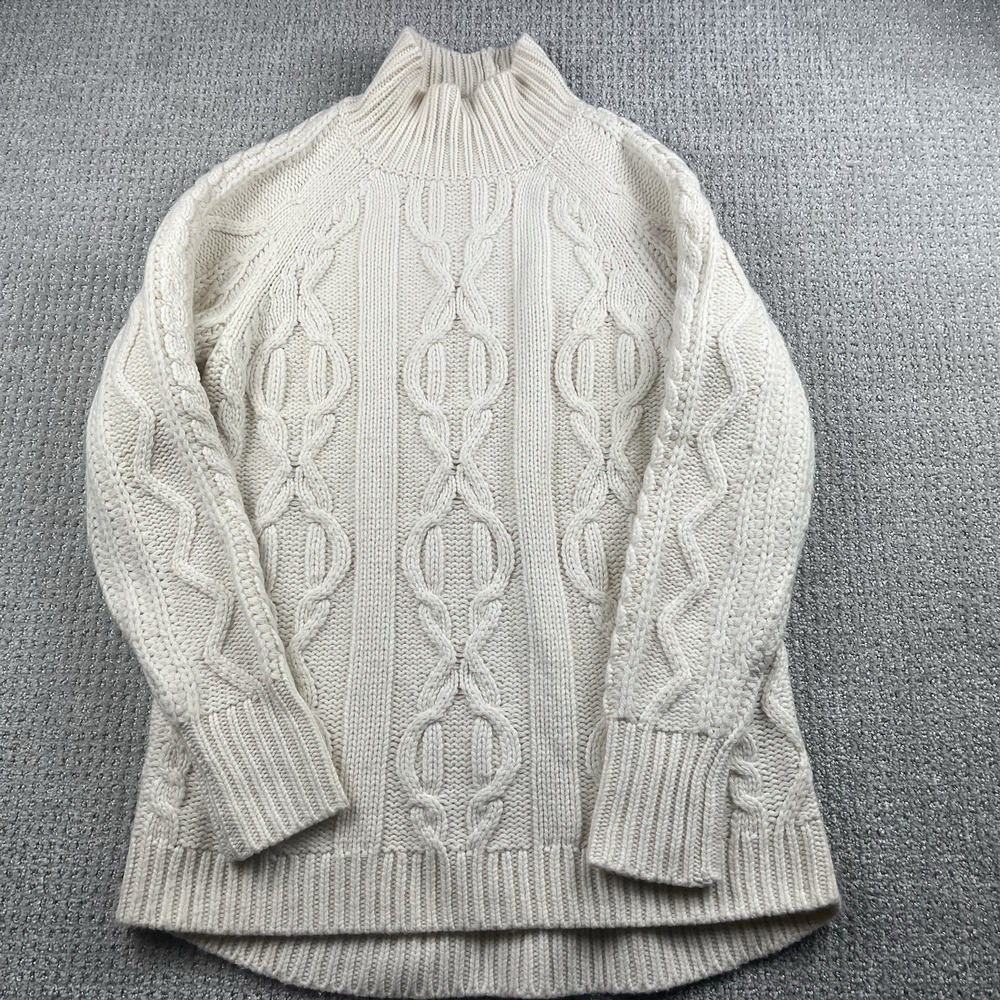 L.L.Bean Cable Knit Wool Blend Sweater Ivory Women's XS Pullover Fishermancore